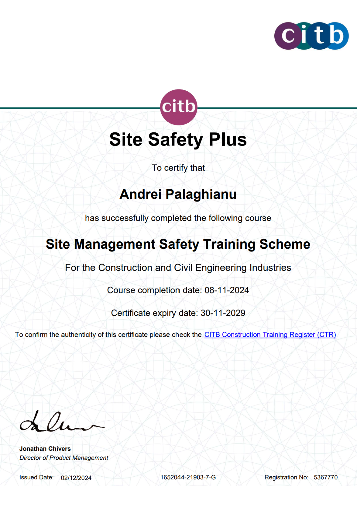 CITB SMSTS Certificate